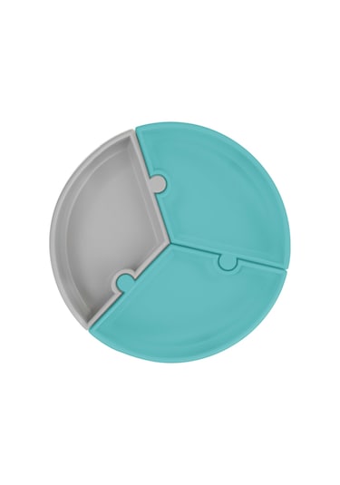 Oioi Puzzle Vakumlu Mama Tabağı - Aqua Green / Powder Grey Yeşil - Gri
