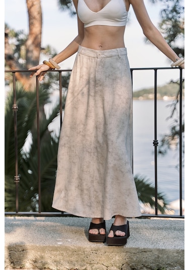 Garias Cepli Uzun Batik Desenli Bej Etek Bej