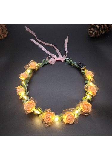 Yuntech01 El Yapımı 9 Çiçekli Sarı Isıklı Led Güllerli Fitil Süsü - Hızlı/ Yavaş/ Sürekli Aydınlatma Modları Diğer