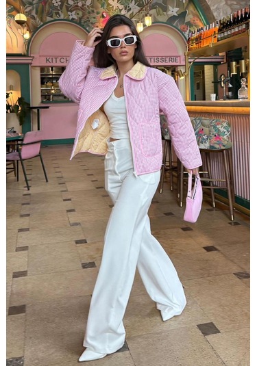 Pembe Pötikareli Cepli Kadın Mont Mg2488 Pembe