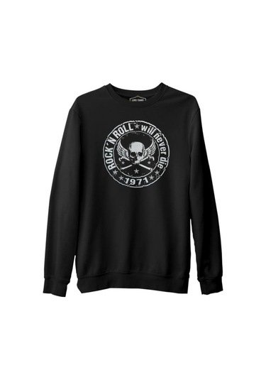 Rock 'N Roll Siyah Erkek Kalın Sweatshirt