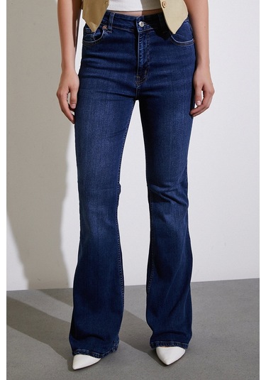 Never More Yüksek Bel İspanyol Paça Jean Koyu Lacivert Koyu Lacivert