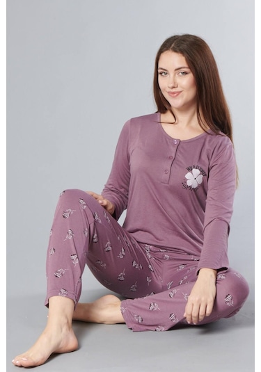 Uzun Kol Pijama Takımı Mevsimlik Viskon Alperi 790-64 MÜRDÜM