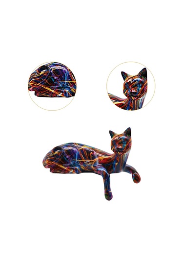 Suntek Uyuklayan Kedi Figürü Masa Süsü 8x3.5x6 Inç Reçine 21,2x9x15cm