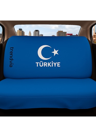 Türkiye Ay Yıldız Bayraklı Mavi Renk Ön Ve Arka Oto Koltuk Kılıfı Seti Penye Servis Tipi Koltuk Koruyucu