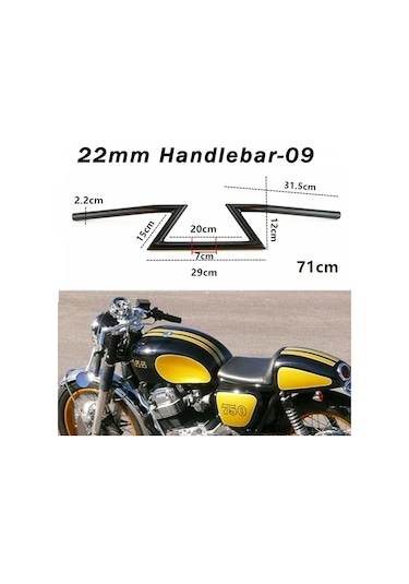 Chopper Cafe Racer Direksiyon Universal 22 Mm Siyah 009b