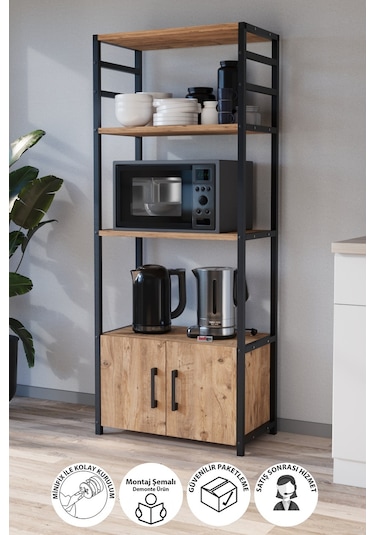 Mutfak Standı 2 Kapaklı 4 Raflı Kahve Köşesi Mutfak Rafı Mutfak Bangosu Kolombiya Çam