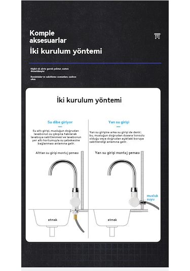 Eternal Luck Elektrikli Su Girişli Sıcak Su Musluğu Beyaz