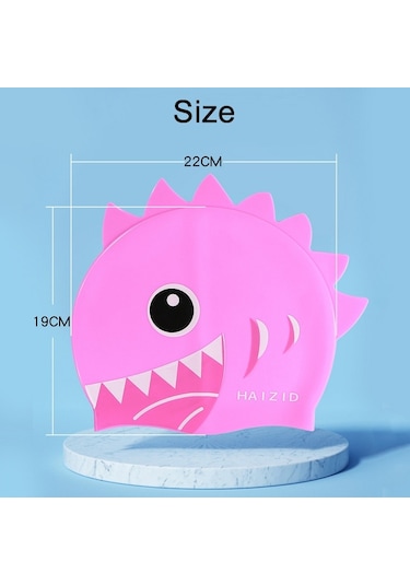 Haızıd Sevimli Karikatür Su Geçirmez Silikon Çocuk Yüzme Kap Köpekbalığı Dişi Pembe