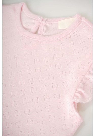 Kız Bebek Pamuk Kalp Desenli Ve Jakarlı Pamuk Tişört Pembe