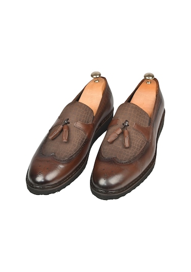 Deepsea Erkek Kahve Deepsea Lazer İşlemeli Püsküllü Yüksek Ortopedik Taban Orjinal Deri Ayakkabı 2509981 Kahve