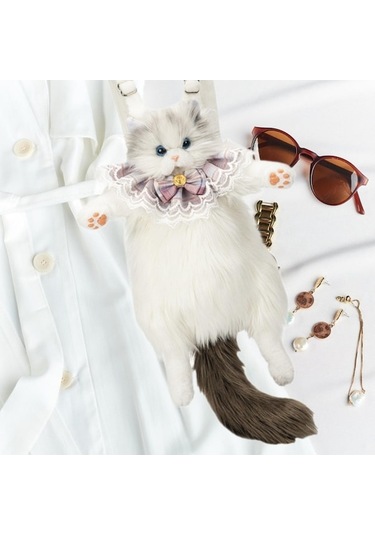 Fastbuy Sevimli Kedi Şekilli Sırt Çantası Gri Suntek Doldurulmuş Gri