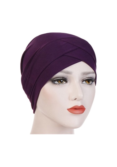 Yystore Dişi Hijab Muslim Hat Elastic Fabric Baz Bone Szs7846 Koyu Mor