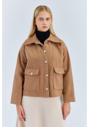 4410 Kadın Balık Sırtı Kısa Kaban Camel CAMEL