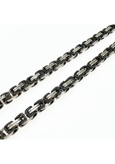 Çelik Kolye Kral Zincir Model 0.5 Mm Kalınlık 55 Cm Uzunluk Bizans Bağlantı Gümüş Silver Siyah Black Gümüş - Siyah