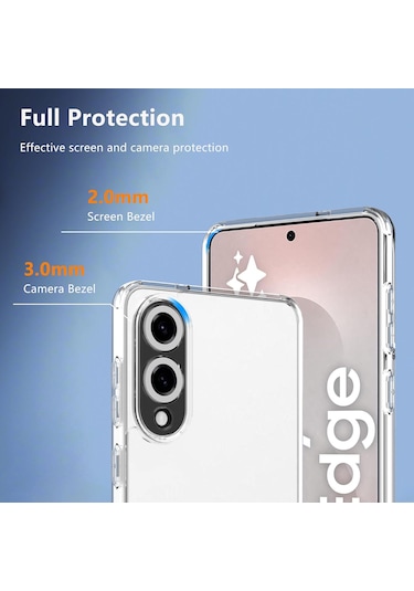Samsung Galaxy Uyumlu S25 Edge Kılıf Şeffaf Silikon + Ekran Koruyucu Cam