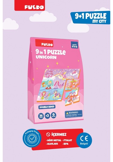 Puedo 36 Parça 9in1 Çift Taraflı Puzzle - Unicorn