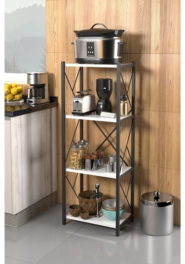 Morpanya Arnora Metal Tekli Mutfak Rafı Malzeme Dolabı 4 Raflı Mikrodalga Fırın Rafı Çok Amaçlı Beyaz