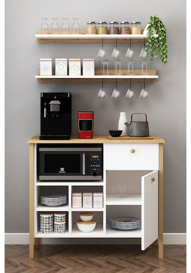 Nora Kahve Köşesi Fırın Dolabı Çekmeceli Takım Çok Amaçlı Sepet-beyaz Sepet-beyaz