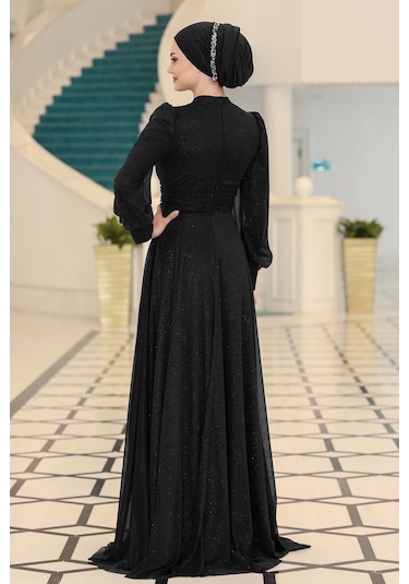 Raika Moda Şık Tasarım Tül Kübra Abiye Siyah