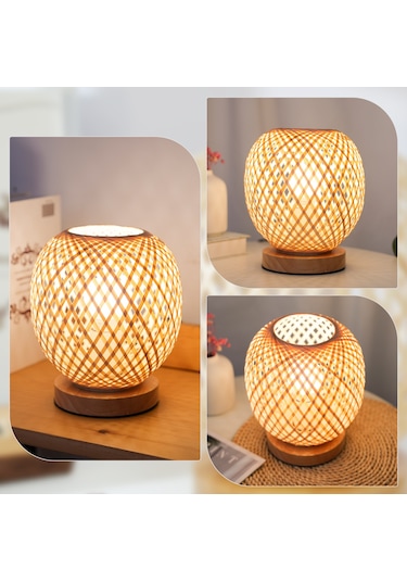 Neoglint Kahverengi Başucu Lambası Yatak Odası Rahat Bambu Dokuma Lamba Diğer