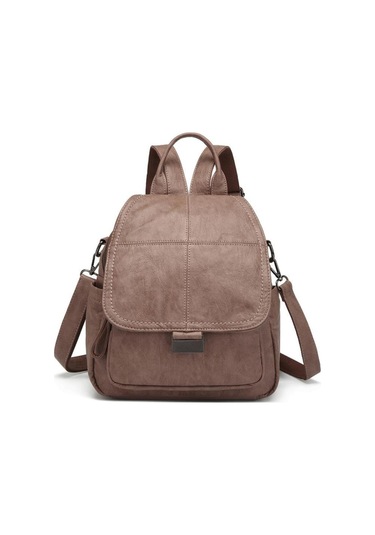 Yıkama Deri Sırt Askılı Kadın Çantası 21-k Barcelona 1908 Açık Vizon