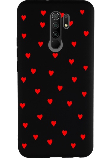 Xiaomi Redmi 9 Uyumlu Sevimli Kalpler Desenli Premium Silikonlu Telefon Kılıfı Siyah