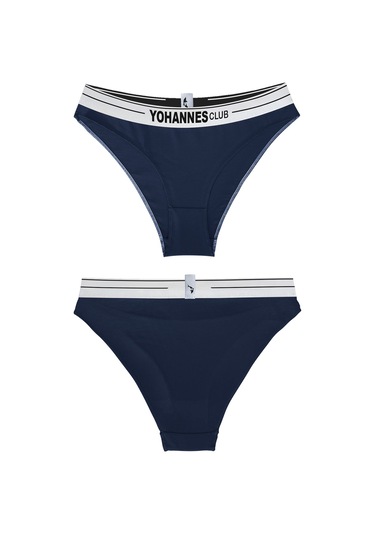 Yohannes Club, Kadın Pamuklu İç Çamaşırı Takımı, Renk Seçenekli, Bralet-kemerli Bikini Slip Lacivert