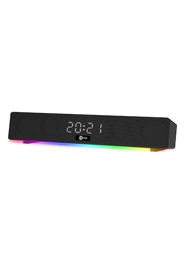 Lecoo DS103 Kablosuz Bluetooth 10W RGB Saat/Alarm Stereo Soundbar Hoparlör Siyah