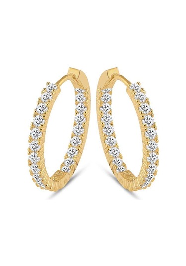 Halka Gümüş Küpe Zirkon Taşlı Gold Büyük