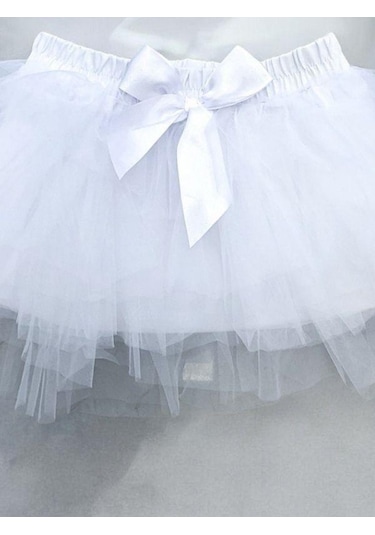 Kız Çocuk Kat Kat Tüllü Tütü Etek-14368 Beyaz