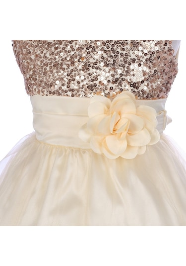 Kız Çocuk Pullu Payetli Abiye Elbise-Altın