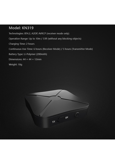 Lemestar Kn319 Kablosuz Bluetooth Alıcı Ve Verici: 3.5mm Bağlantı, Şarj Edilebilir Pil, Taşınabilir Tasarım İle Müzik Keyfi