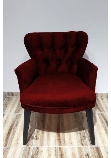 Kayser Home Berjer - Tekli Koltuk - Düz Renk Kumaş - Ahşap Ayak - Nubuk Kumaş - Bordo Bordo