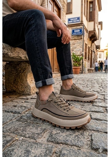 Guja 26y514 Rahat Hafif Taban Tekstil Lastik Bağcıklı Sneaker Erkek Ayakkabı Haki