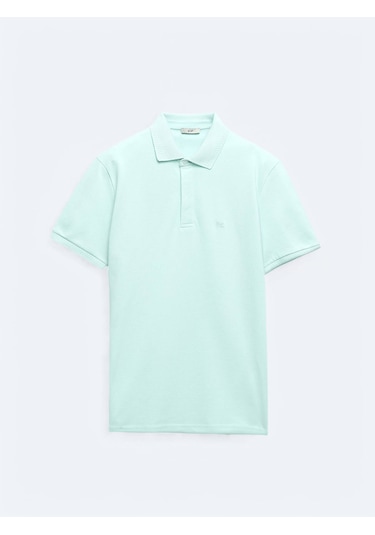 Su Yeşili Düz Polo Yaka %100 Pamuk T-shirt Su Yeşili