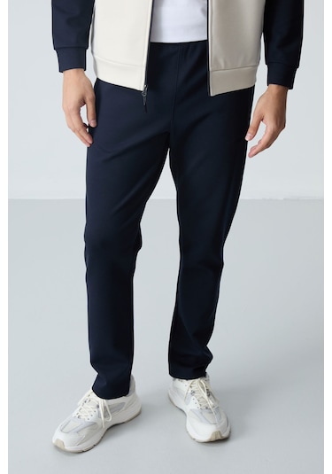 Tommy Life Bej Lacivert Dik Yaka Çift Renk Rahat Form Klasik Paça Erkek Eşofman Takımı - 85113 Bej