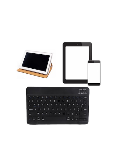 Mufunye 10 İnç Azerty Fransız Dizüstü Klavye, Bluetooth 3.0, Taşınabilir İnce, Metal Dokulu, Akıllı Telefon-tablet Bilgisayar Uyumlu, Siyah Batarya Dahil