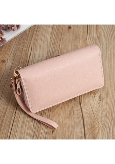 Trendooze Çift Fermuarlı Bayan Uzun Çanta - Ekleme Bozuk Para Çantası - Siyah Siyah