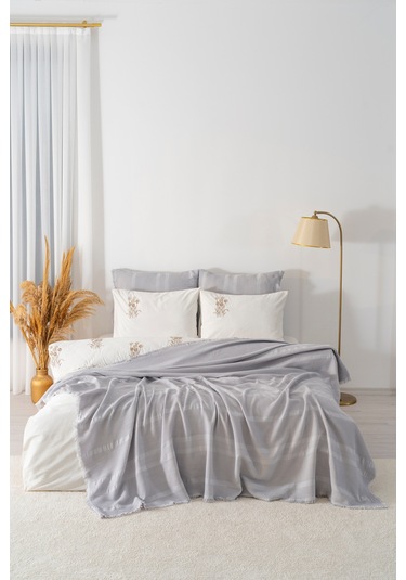 Amara Taş Nakışlı Çift Kişilik %100 Pamuklu Nevresimli Pike Seti - 7 Parça Çeyiz Seti Taş