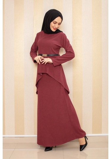 Moda Çizgi Tesettür Takım Gül Kurusu