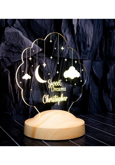Ay Ve Yıldız Tasarımlı Gece Lambası, İyi Geceler Hediyesi Kişiye Özel Çocuk Odası Dekoru, İsimli Bebek Hediyesi Led Lamba