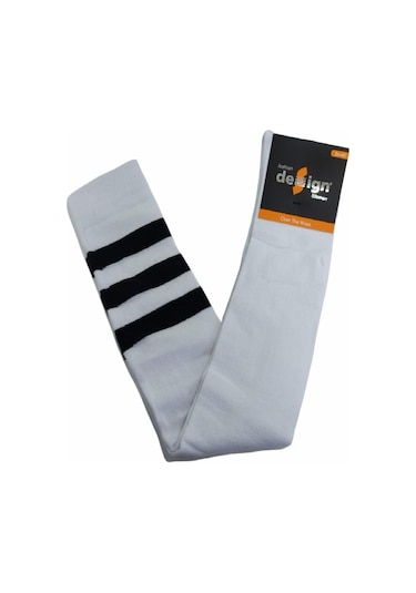 Design Socks Desing Çember Desenli Dikişsiz Dizüstü Çorap-Beyaz