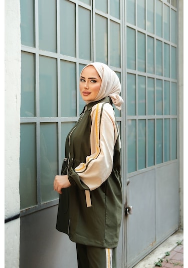 Tesettür Eşofman Takımı Fermuarlı Alt-üst Takım Haki 448 Haki