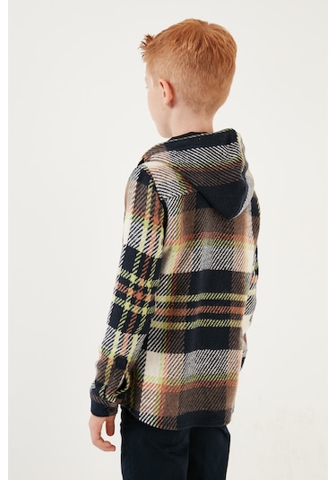 Lela Kapüşonlu Çift Cepli Ekoseli Kışlık Oduncu Erkek Çocuk Gömlek Cf24W81781 Lacivert-Yeşil