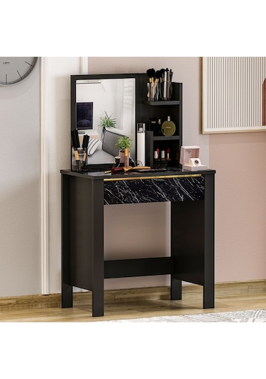 Gupse Makyaj Masası Siyah - Royal Mermer