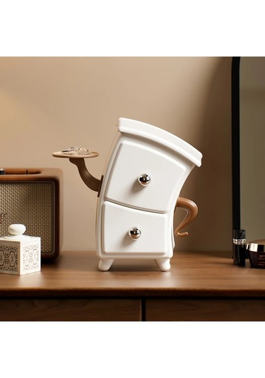 Willowhaven Docoxo Beyaz Kapaklı Şirin Masaüstü Saklama Kutusu İki Çekmeceli Dekoratif Organizer Beyaz