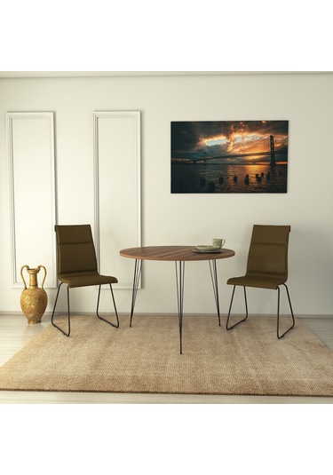 Pasific Home Sandalf Metal Ayaklı Yuvarlak Mutfak Masası Ceviz