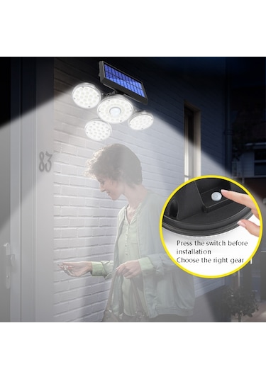 Sones Tg-ty051 4-baş Döndürülebilir Güneş Duvar Lambası Gövde Sensörü Açık Bahçe Su Geçirmez Koridor Bahçe Aydınlatması Sokak Lambası, Spec: 180 Led