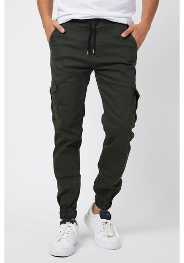 Erkek Su Yeşili Renk Jogger Paçası Beli Lastikli Pantolon Haki